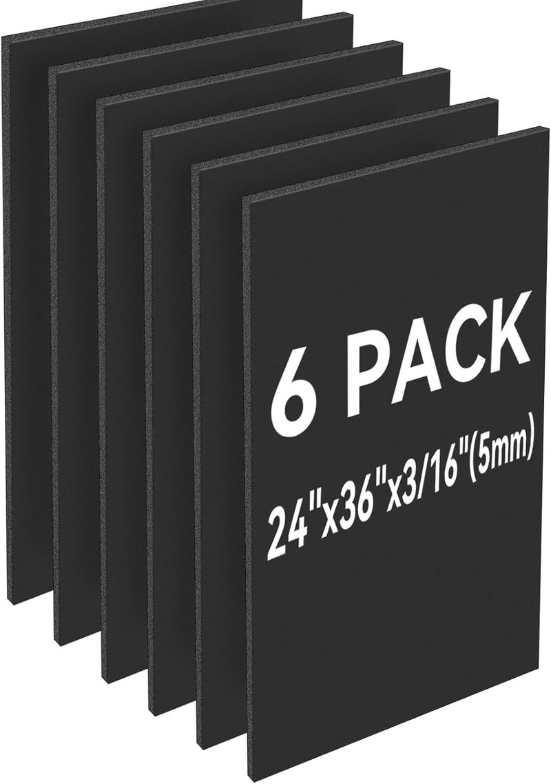 AIKUPNEY 6 Pack Black Foam Board 24"x36", 3/16" Thick Foam Core Board for Projects, Black Poster Board for Painting, Displaying, and Craft Projects - Image 1